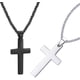thumbnail image 3 of Collar con colgante de cruz (2 unidades), de acero inoxidable, sencillo y liso, con crucifijo y cadena cubana para mujeres, niñas y hombres (plata y negro)., 3 of 7