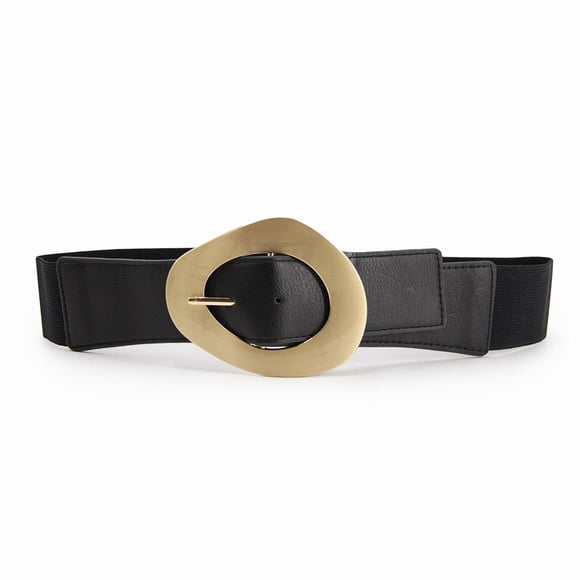 Cinturón Elasticada Faja Con Cuerina Hebilla Dorada Elegante negro Talla Única