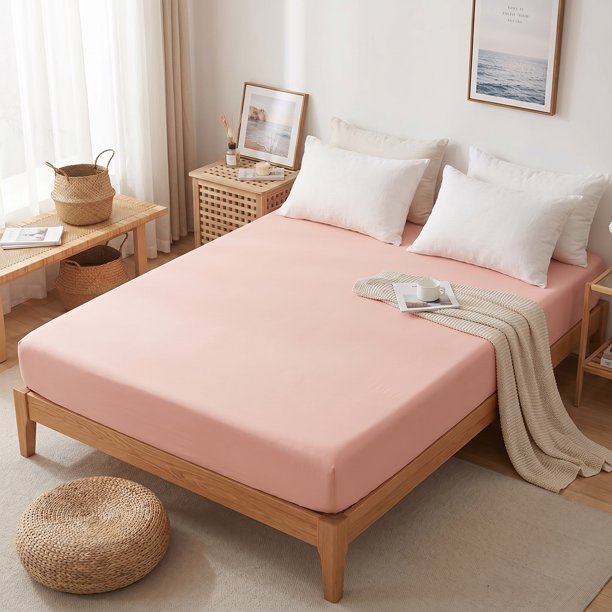 REGALWOVEN Sábana Ajustable, Sábanas de Algodón, Suave y Transpirable Color Pomelo Rosa 1 PC 70.9x78.7 PC pulgadas