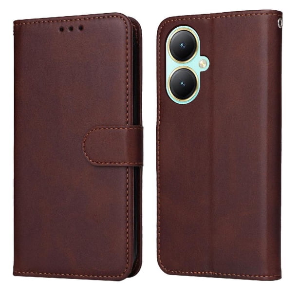 Funda Billetera para Vivo Y35 Plus con Porta Tarjetas y Soporte Ajustable Marrón