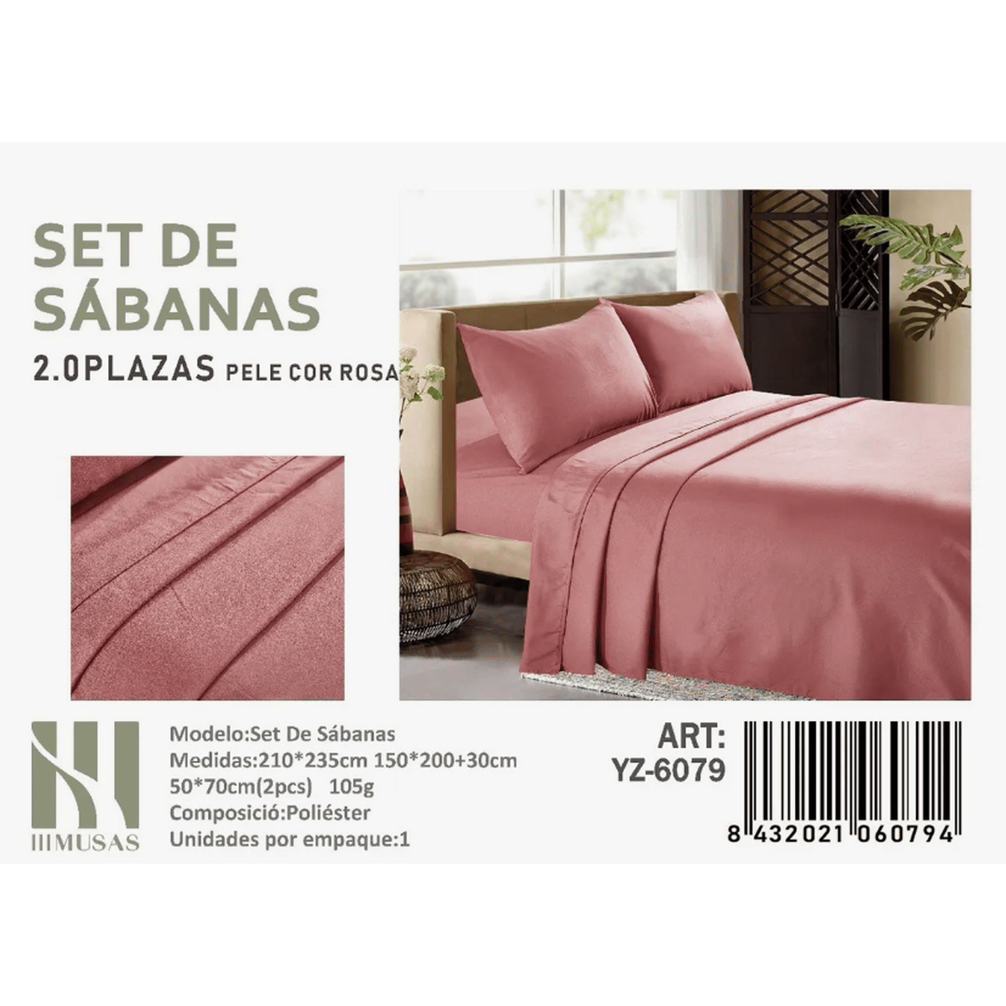 Mundo Shopping - Set De Sabanas 2 Plazas Color Rosa 200 Hilos + 2 Funda De Almohada