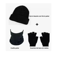 Mercado Ideas - Guantes De Lana Sin Dedos + Gorro Beanie Y Cuello Polar Para Jovenes Y Adultos