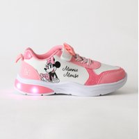 Zapatilla Luces Niña Velcro Moño Minnie Rosado Disney