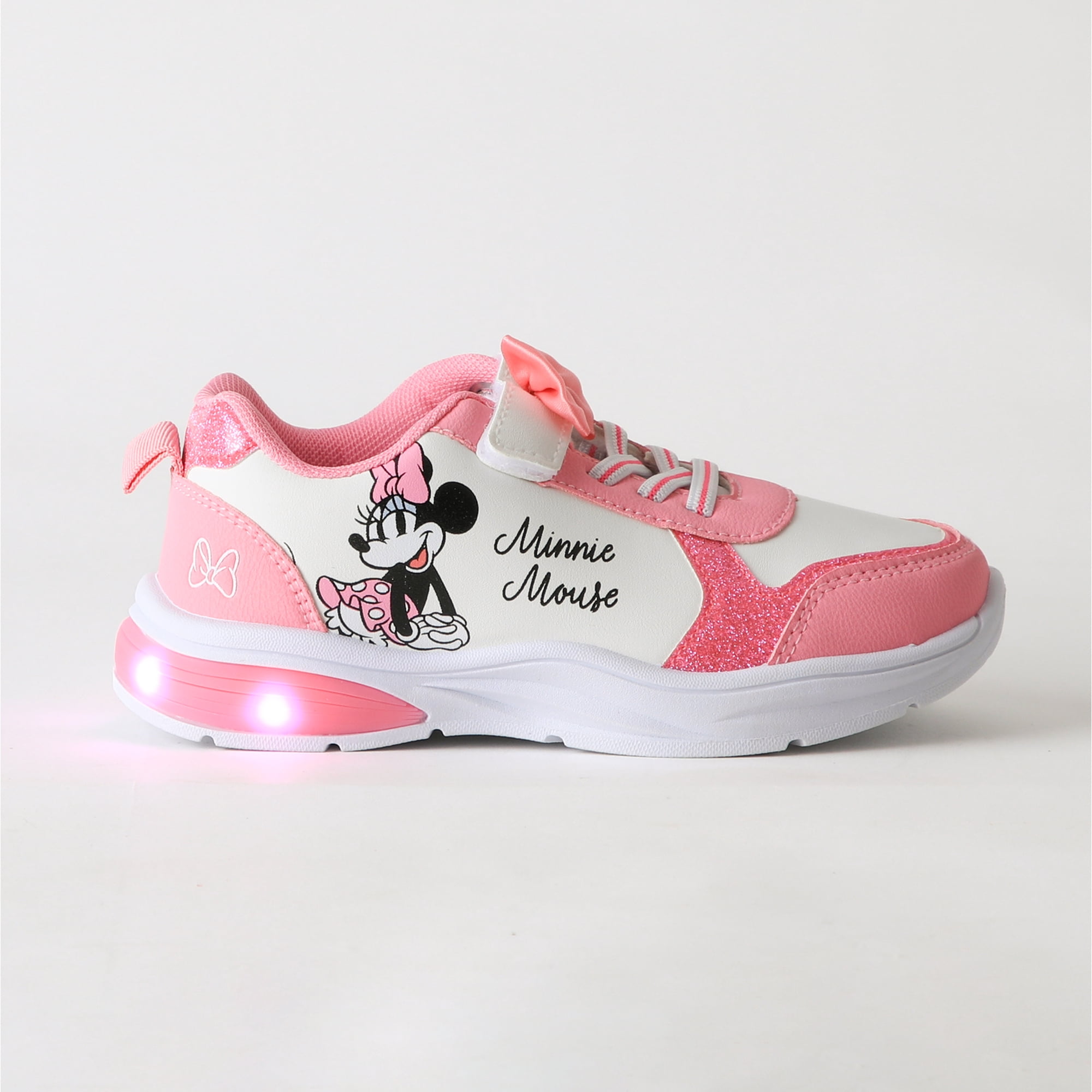 Zapatilla Luces Niña Velcro Moño Minnie Rosado Disney