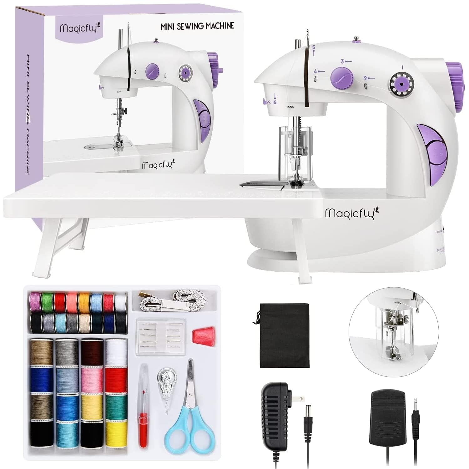 Máquina De Coser Magicfly Mini Con Mesa Extensible Blanca