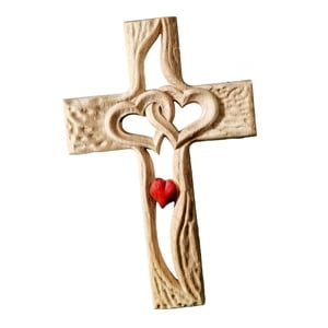 Magideal - Escultura Artística De Cruz De Madera Tallada Con Corazones Huecos Entrelazados, Espiritualidad De Fe Para Graduación, Hogar, Día De San Valentín , Estándar De Madera