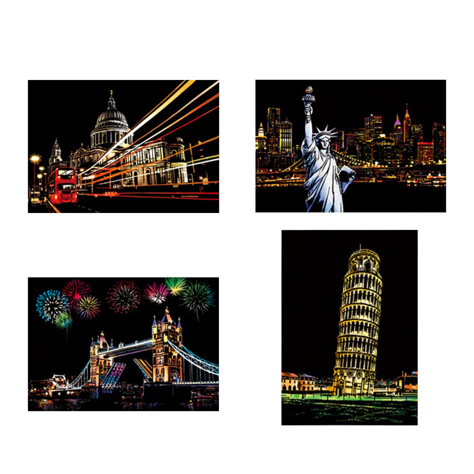 Magideal - 4 Piezas De Tarjetas De Papel Para Rascar, Pintar Y Rayar, Grabado, Hojas Negras Creativas Para Rascar, Graffiti Artístico Colorido, Suministros Estilo D