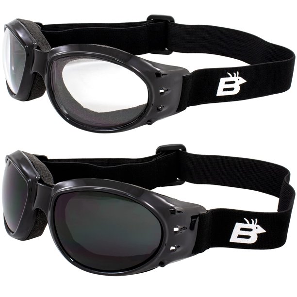 Birdz Eyewear Eagle Red Baron Gafas de Motocicleta y Airsoft con Lentes Claras y Súper Oscuras para Todo Clima, ATV, Motociclistas, Deportes Extremos y Protección contra el Polvo