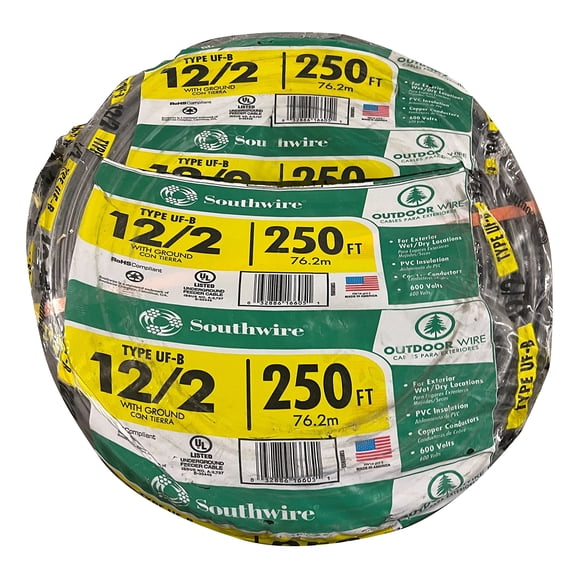 Cable Southwire UFW/G 12-2, 250 pies, 250 ml, gris, 600 V