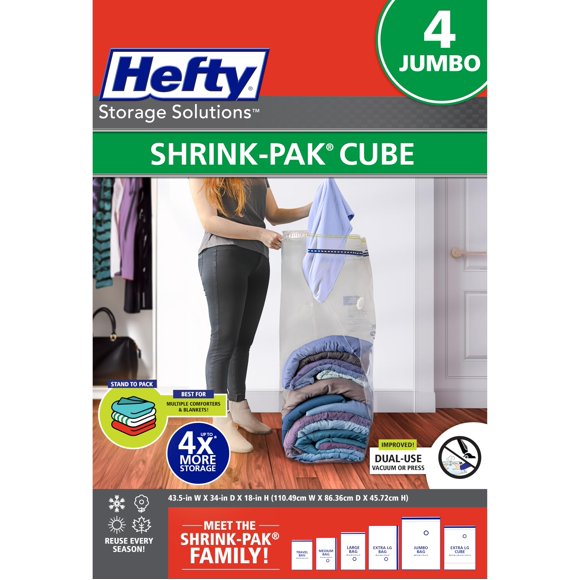 Bolsas de almacenamiento al vacío Hefty Shrink-Pak para ropa, 4 jumbo
