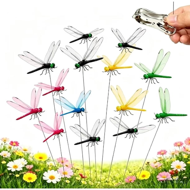 12 clips libélula ahuyentar insectos 3D simulación decoración mosca falsa clip jardín