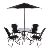 Importclick - Juego Comedor Terraza Jardín Exterior + 4 Sillas Y Quitasol Metal