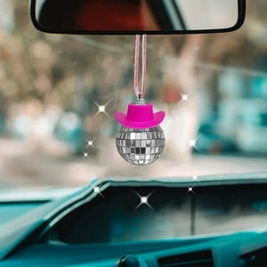 Veat00L - Colgante De Automóviles, Sombrero Vaquero Con Forma De Bola Redonda, Mini Bola De Discoteca, Interior De Automóviles, Accesorios De Interior, Árboles De Navidad Decorativos