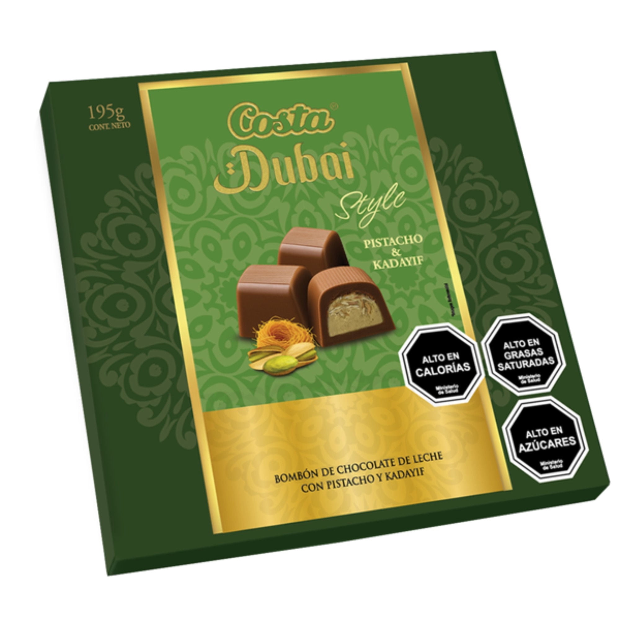 Bombones de Chocolate Dubai Style con pistacho y jadayif, 195 g
