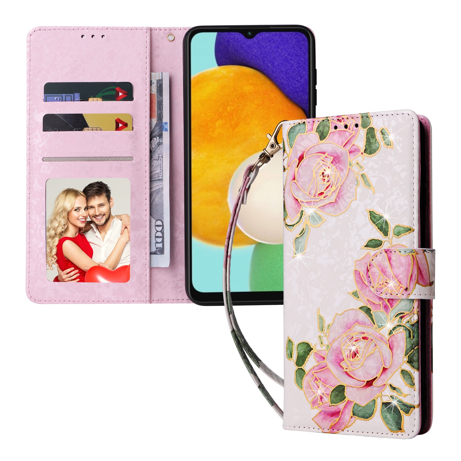Foxdock Funda Tipo Cartera Floral Para Samsung Galaxy A12 ,Funda Con Tapa De Cuero Pu, Protección Antigolpes Con Ranuras Para Tarjetas Y Soporte