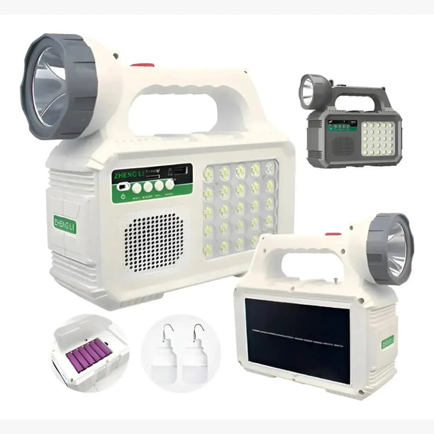 Kit Lámpara De Emergencia Solar Linterna Panel Solar Led Ambiental + 2 Lampara Ovalo Solar + Radio Puerto Usb Carga YXZ 2RL