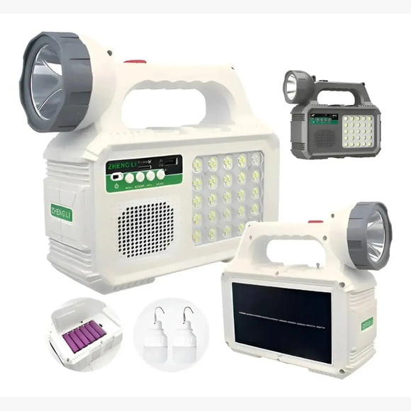 Kit Lámpara De Emergencia Solar Linterna Panel Solar Led Ambiental + 2 Lampara Ovalo Solar + Radio Puerto Usb Carga YXZ 2RL