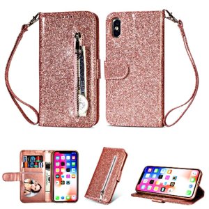 Foxdock - Funda Para Elegante Funda Iphone Xr Glitter Con Cremallera-Ideal Para El Uso Diario
