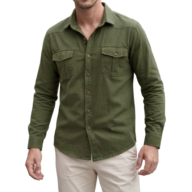 INSPIRE CHIC Camisa de Trabajo Casual para Hombre con Bolsillos en el Pecho, Manga Larga, Camisa de Carga para Exteriores S Verde Oliva