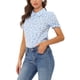 thumbnail image 4 of INSPIRE CHIC Camisa de Mujer con Cuello Peter Pan, Botones, Mangas Abullonadas, Estampada, Azul Claro Talla S, 4 of 6