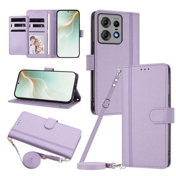Funda Billetera de Cuero Sintético para Motorola Edge 50 Pro 5G, Morado Claro