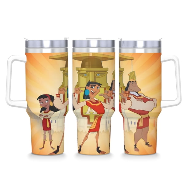 La Escuela del Emperador Vaso aislado de acero inoxidable con asa, diseño temático, regalo para familia, amigos y fans; incluye pajita y encaja en el portavasos estándar, 40 oz