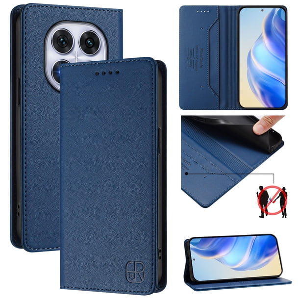 Funda Billetera con Soporte para Xiaomi Redmi Note 14 Pro 4G Bloqueo RFID Plegable Azul