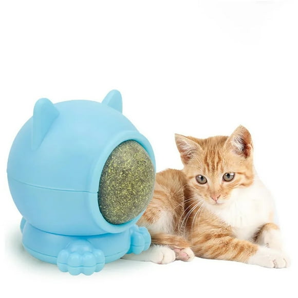 Bola de catnip adhesiva celeste con forma de gato
