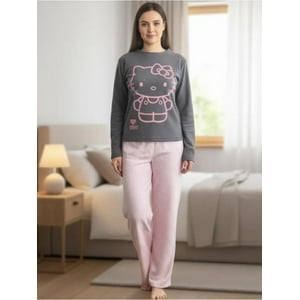Pijama Micropolar Mujer Hello Kitty Gris Oscuro S