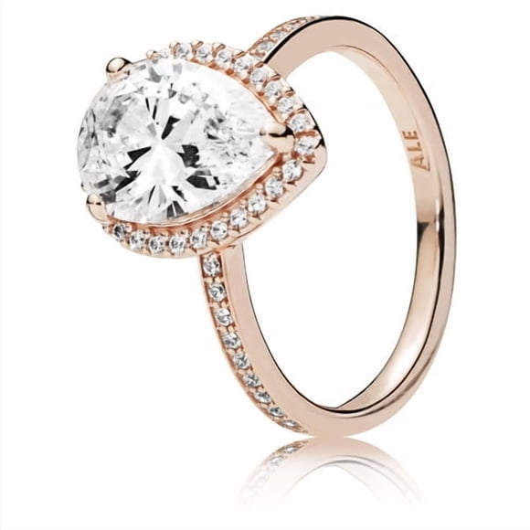 Anillo Pandora En Pandora Rose Con 1 CZ Pear-Cut Engastada En Garra Y 46 CZ Clear Engastadas En Cuentas