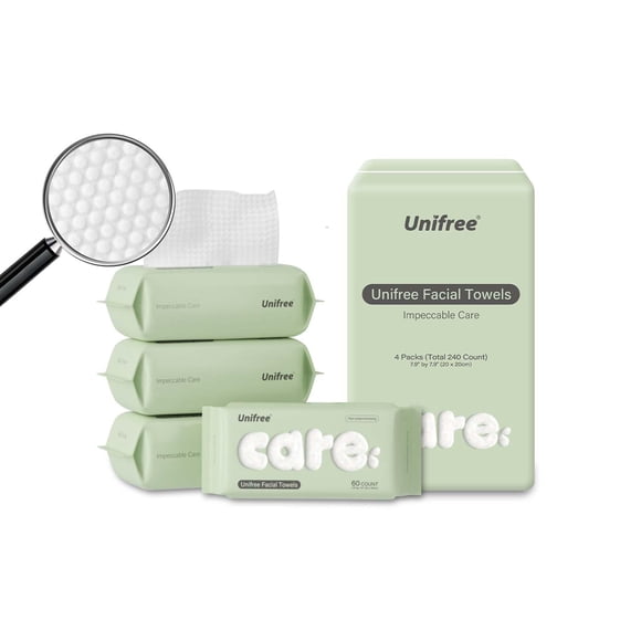 Toalla facial UNIFREE, toallitas secas desechables, paquete de 4, 240 unidades