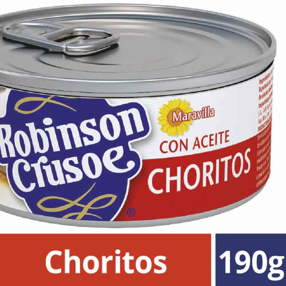 Choritos Aceite Lata Drenado 100 g - Neto 190 g Robinson Crusoe