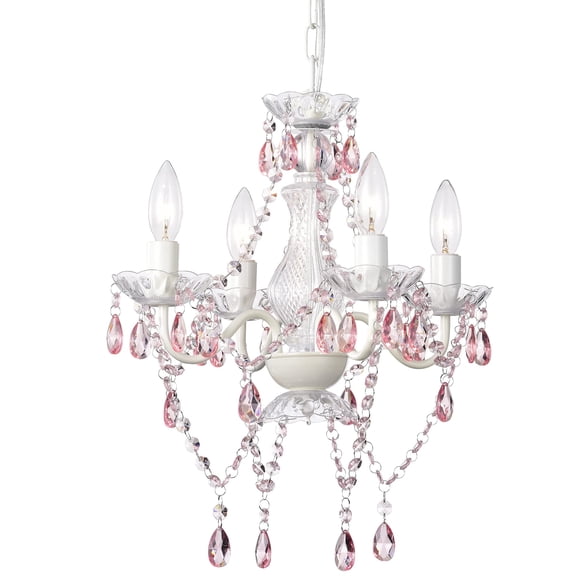 Lámpara LaLula rosa y blanca con cristales acrílicos, 4 luces