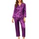 thumbnail image 2 of INSPIRE CHIC Conjunto de Pijama de Satén para Mujer de Regreso a Clases Camisa de Dormir de Manga Larga con Botones y Pantalones con Ribete en Contraste Cuello con Solapa Ropa de Casa L Púrpura, 2 of 7