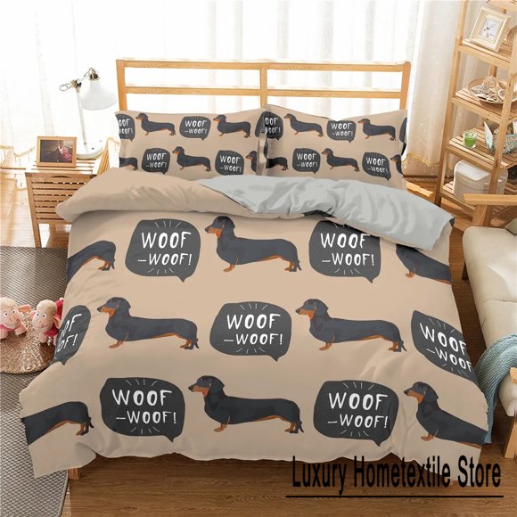 Sausage Dog Print Duvet Cover Set Dachshund Puppy Bedding Set for Boys Polyester Comforter Cover Bed Sheets