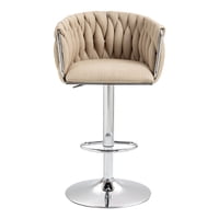 M&Ms - 360° Fabric Cover Swivel Bar Stools Set Of 2, Adjustable Counter Height Bar Chairs With Woven Back & Footrest, Silver Chromed Bar Stools For Kitchen Island, Cafe, Pub (Yellow)