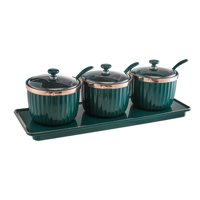 Bothyi - Caja De Especias Moderna Tarro De Condimento Con Tapa Bandeja De Cuchara Para Restaurante Bar Verde Oscuro 3 Rejillas