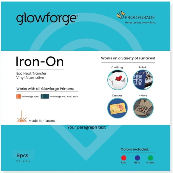 Hojas termoadhesivas Glowforge Proofgrade Eco 30 × 30 cm, 9 piezas