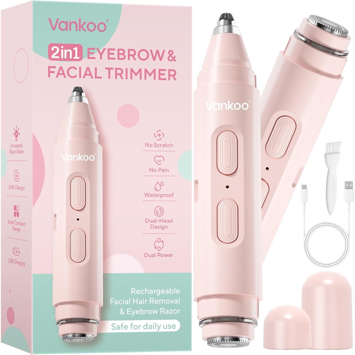 Depiladora Facial Vankoo 2en1 Recargable Cejas Y Rostro