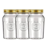 Nadir - Set 3 Frascos Americano Vintage Vidrio 1500Ml Tapa Dorada