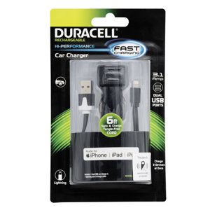 Cargador Auto 2,1A + Cable Iphone 5/6 Certif Duracell Pro183