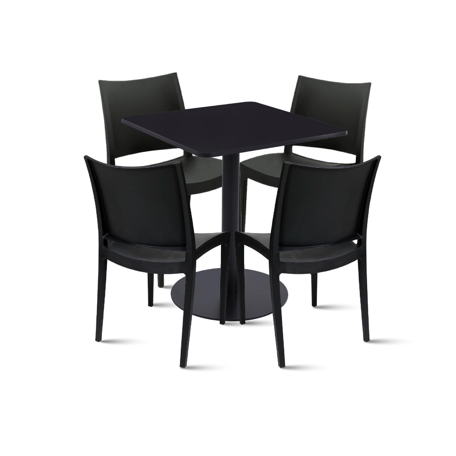 Klik Muebles - Mesa Restaurant 70x70 Tubo Metal Cubierta Mdf + 4 Sillas Restaurante - Negra