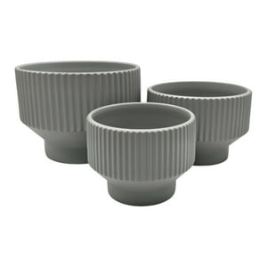 Fliperex - Set 3 Maceteros Maceta De Ceramica Copon Lineas Gris Mate Gris