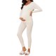 thumbnail image 4 of cheibear Conjuntos de Pijamas de Maternidad para Mujeres Escote en V Cruzado para Lactancia Tops de Manga Larga Pantalones Ropa de Casa 2 Piezas Ropa de Dormir S Beige, 4 of 6