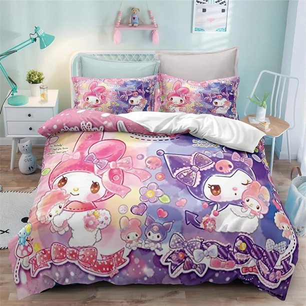 Kuromi Duvet Cover Bedding Set Needlework Sewing Quilt Cover Pillowcase Cartoon Pattern Suitable for Boys Girls Children GiftsBed Sheets