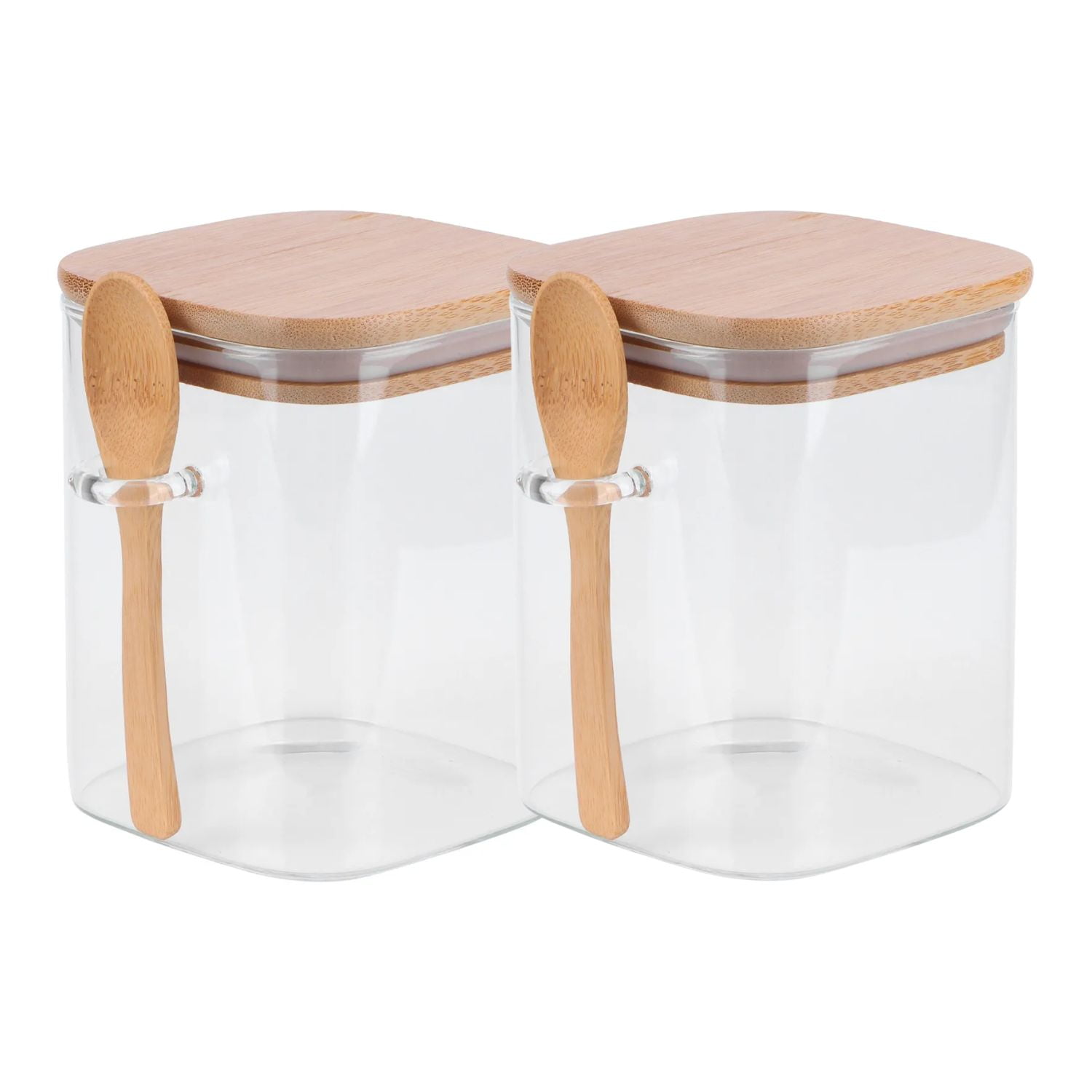 Disparo - Set 2 Frascos Contenedores 700ml 12cm Cuadrado Cuchara Bambú