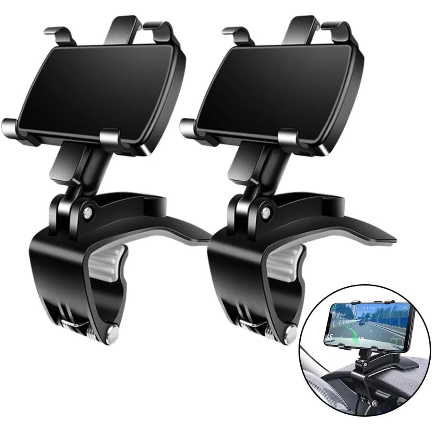Genérico - 2-Pack Car Phone Holder, 360 Grados Giratorio Salpicadero Clip De Montaje, Compatible Con Iphone 11, 13/12 Pro Max, 8, 8Plus Y Samsung S10, S9, S8, Se Adapta A 4 ""~ 7"" Smartphones-Negro