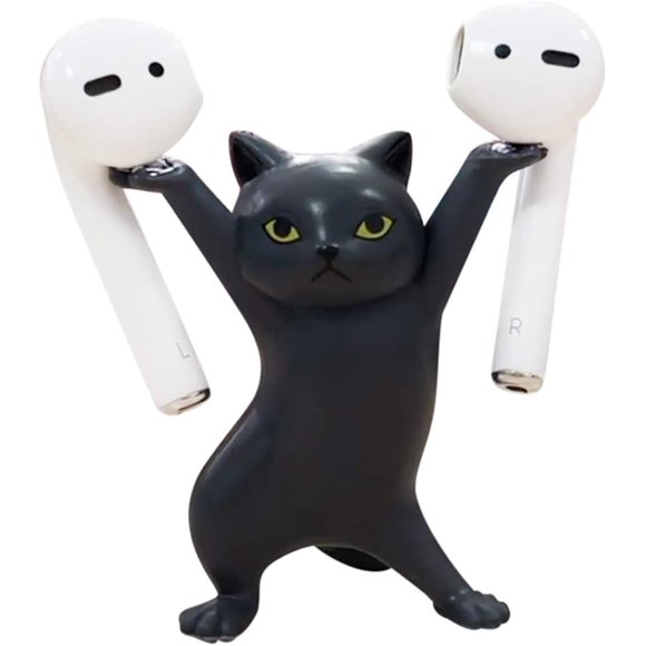 Soporte para AirPods ATHAND con diseño de gato negro de 5,5 cm – Decoración de escritorio