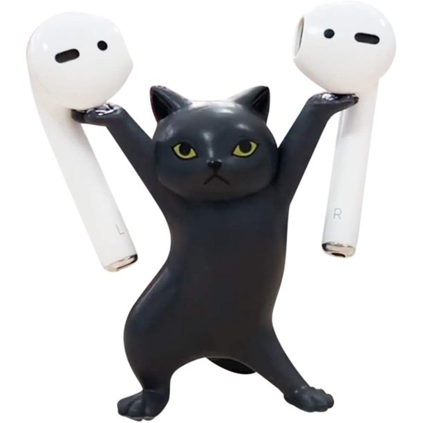 Soporte para AirPods ATHAND con diseño de gato negro de 5,5 cm – Decoración de escritorio