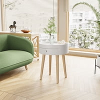 M&Ms - 18""H Nightstand With Storage Drawer & Oak Legs Bedside Table, Sofa Side Coffee Table For Bedroom, Living Room, White